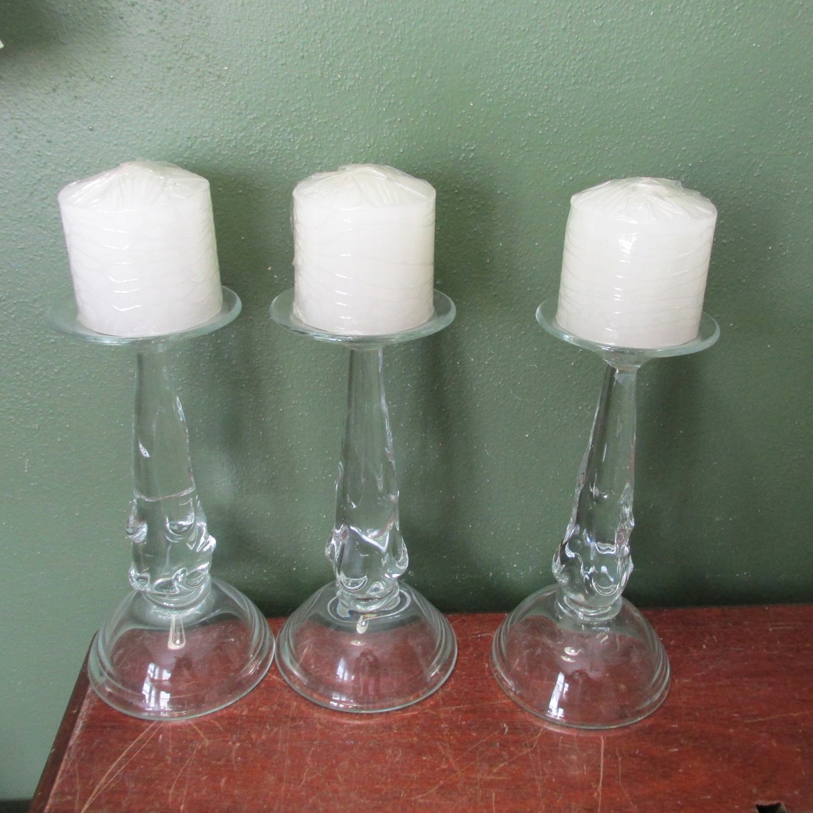 Hand Blown Clear Glass Pedestal Candle Holder for Pillar Style Etsy