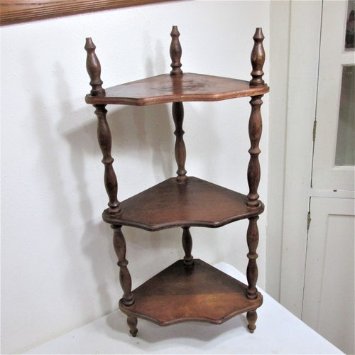 Vintage Painted Corner Shelf Wall or Floor Three 3 Tier Wooden Etsy