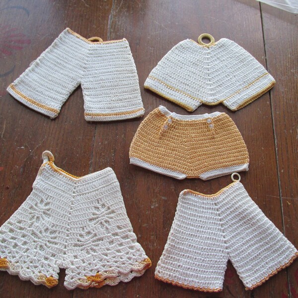 Potholders Crocheted Bloomers 5 Gold & White Choices