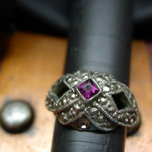 Avon Ring with Marcasites and Purple Stone
