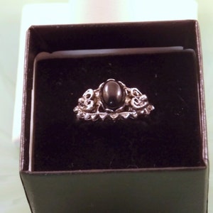 Vintage Vogue Ring with Black Glass Stone Adjustable
