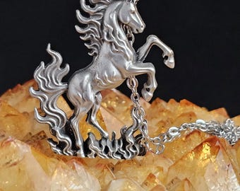 Lunar New Year of the Fire Horse - Pewter Necklace with 18 inch Stainless Steel Chain