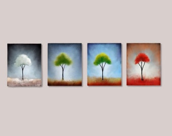 Four Seasons- Abstract Landscape Art Prints-  Summer Fall Winter and Spring Art. Changing colors.Free Shipping inside US