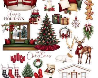 Pegatinas digitales Holiday Cheer: Planificador de Navidad (Goodnotes PNG)