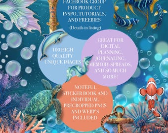 Under The Sea | 100 High-Quality Elements | Marine Underwater Theme | PNGS WEBPS NOTEFUL