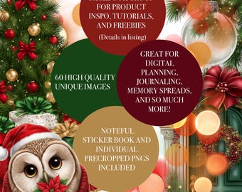 Navidad – Paquete de pegatinas de planificación digital / 60 pegatinas PNG + Libro de pegatinas con notas