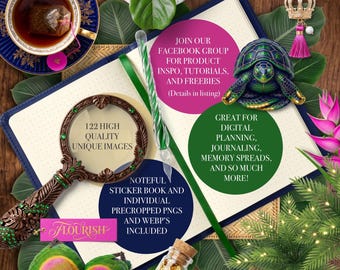 The Lavish Botanica Digital Stickers | Tropical  Theme | PNGS WEBPS NOTEFUL