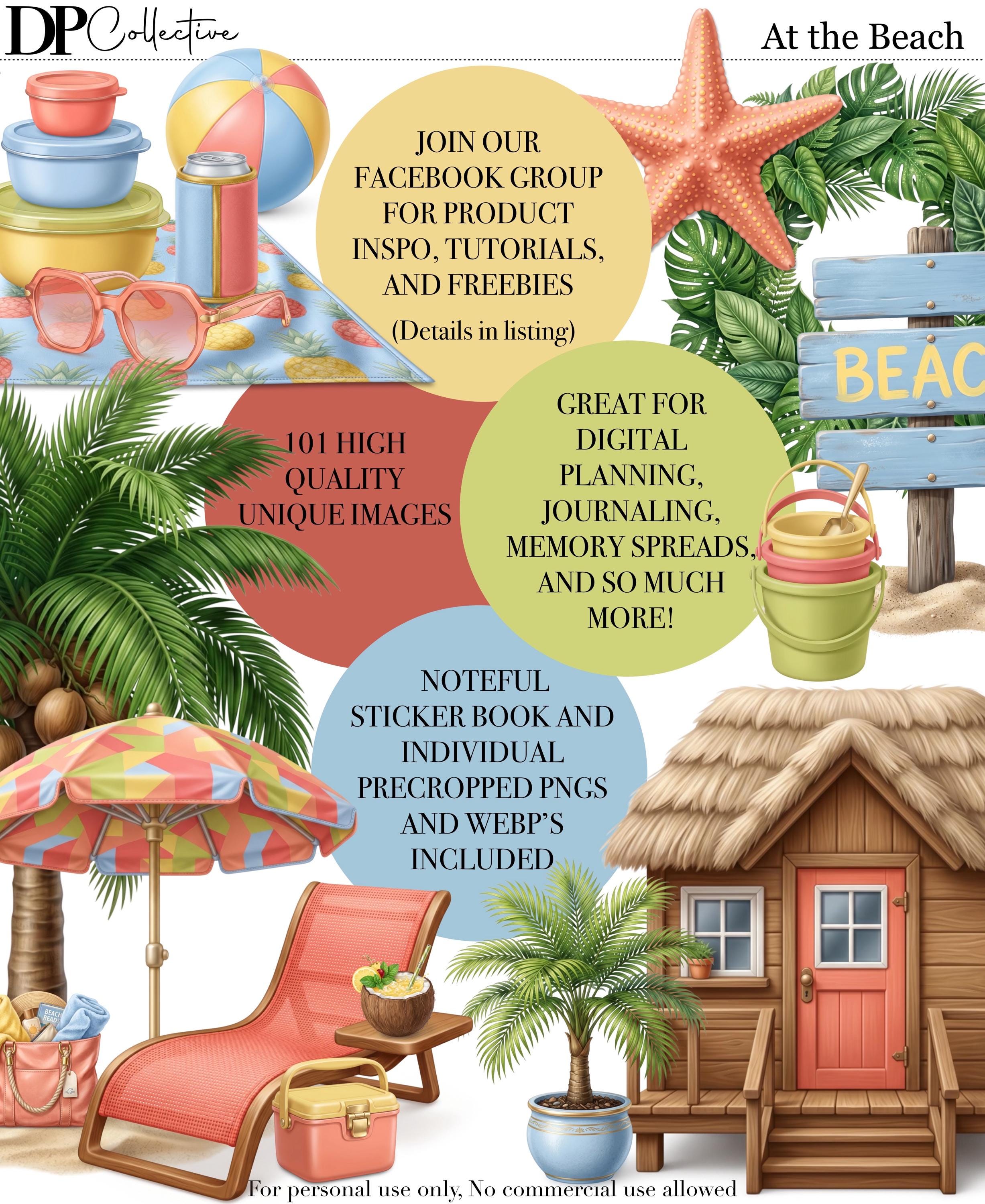 At the Beach Digital Sticker Pack | 101 High-quality Elements | Beach ...