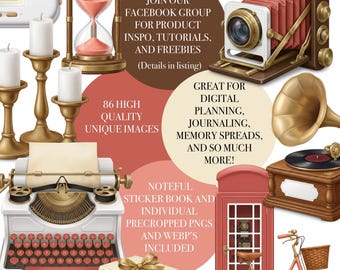G’old Times | Vintage Nostalgia Digital Sticker Kit |  Noteful PNGs WEBP |
