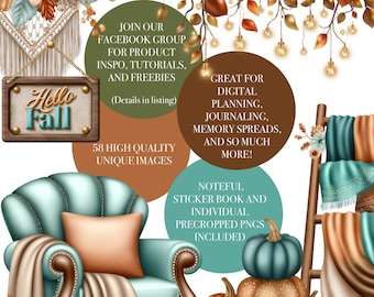Pakket digitale herfststickers boho – 58 gezellige herfststickers voor digitale planning en dagboeken