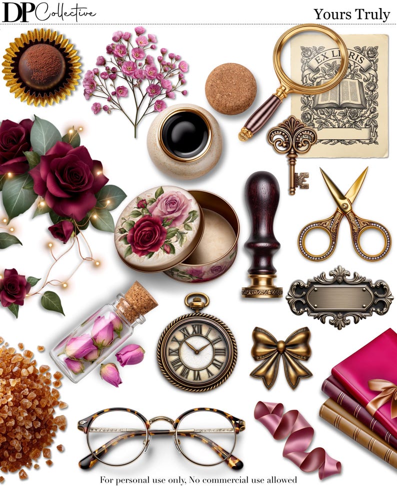 Yours Truly — Romantic Vintage Digital Sticker Pack (84 Pngs + Noteful ...