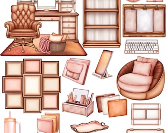 Cozy Office Digital Stickers: Planner Accessories (Goodnotes, PNG)