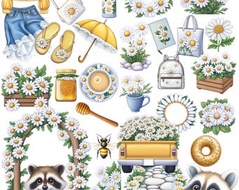 Daisy Days Digital Stickers, Planner Scrapbook Embellishments (Goodnotes, PNG)