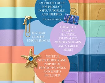 Create a Book-Sea Vibes | Digital Sticker & Ephemera Pack |  Noteful PNGs WEBP