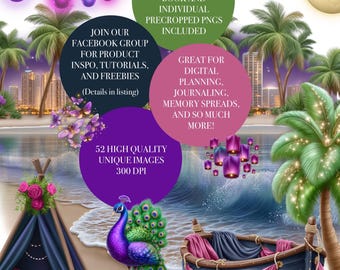Twilight Lounge Digital Sticker Pack: Planner, Journal (52 PNGs)