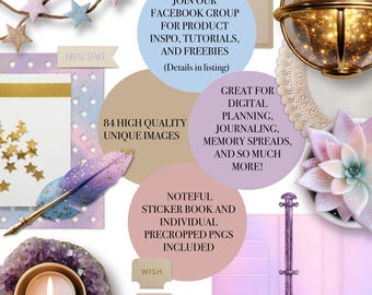Celestial Pastel Planner Stickers | New Beginnings (84 PNG + Noteful)
