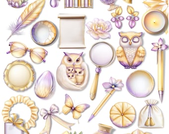 Pegatinas digitales de primavera dorada - Adornos para planificadores y álbumes de recortes (Goodnotes, Noteful)
