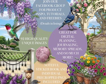 The Sanctuary | 92 Digital Stickers | PNG, Noteful, Webp | Create a Scene: Spring Garden