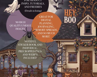 Hallow’s Manor — Digital Halloween Sticker Kit | Scene Building | Fall stickers