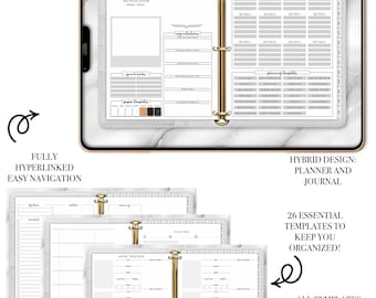 Den oberörda planeraren, ringad mitt i året 26-27, daterad | Digital planerare + inbyggd journal | Minimalistisk planerare | Anpassningsbar | Färgskiftande