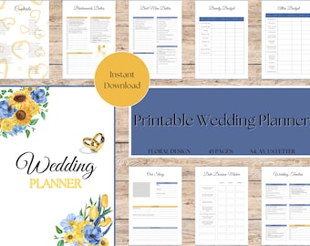 Printable Wedding Planner Floral Design, Printable Wedding Journal, Wedding Plan Bundle, Wedding Planning Book PDF, A4, A5, US Letter