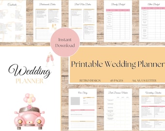 Printable Wedding Planner Retro Style, Printable Wedding Journal, Wedding Plan Bundle, Wedding Planning Book PDF, A4, A5, US Letter
