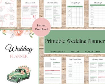 Printable Wedding Planner Vintage Style, Printable Wedding Journal, Wedding Plan Bundle, Wedding Planning Book PDF, A4, A5, US Letter