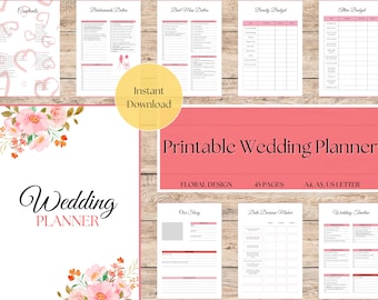 Printable Wedding Planner Floral Style, Printable Wedding Journal, Wedding Plan Bundle, Wedding Planning Book PDF, A4, A5, US Letter