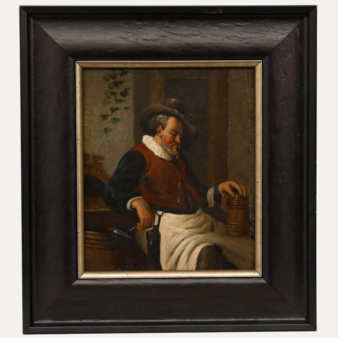German School Late 19th Century Oil - Man With Tankard Original Vintage ...