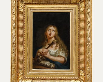 Fine 18th Century Oil - Mary Magdalene Original Vintage Antique Artwork