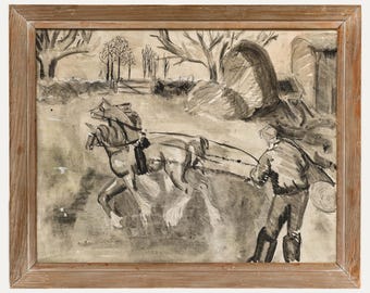 Framed Mid 20th Century Pen and Ink Drawing - Clearing Timber Original Vintage Antique Artwork