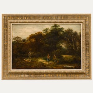 G. Murray - 19th Century Oil, Figures in a Woodland Clearing Original Vintage Antique Artwork
