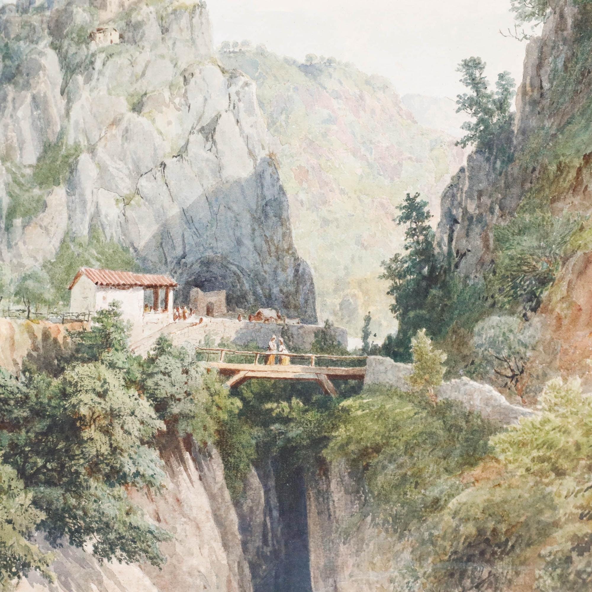 額入り20世紀初頭の水彩画 - 渓谷の眺め オリジナルヴィンテージ
