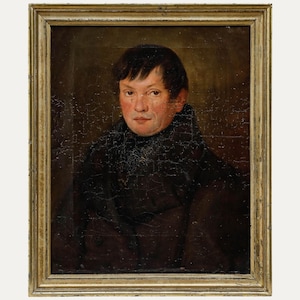 Óleo emoldurado da Escola Biedermeier do século XIX - Uma obra de arte antiga original e vintage para cavalheiros