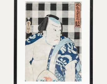 Utagawa Kunisada (1786-1865) - Framed Japanese Woodblock, A Popular Man Original Vintage Antique Artwork