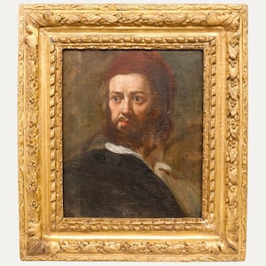 Óleo do século XVIII - Busto de um homem com boné vermelho, obra de arte antiga original vintage