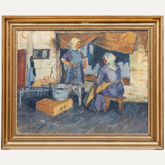 Framed Early 20th Century Oil - A Hard Day's Work Original Vintage