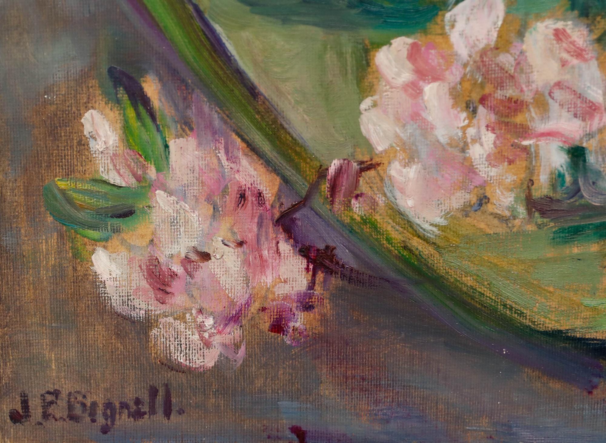 ジェシー・ペイジ・ビグネル (1896-1992) - 20世紀の油彩、花、ボトル