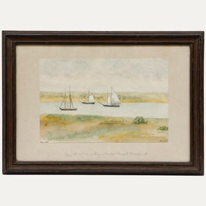 Vineyard Haven - Naive Late 19th Century Watercolour, Original Vintage Antique Artwork