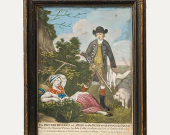 Según John Collet - 1778. Grabado a media tinta, "Más vale pájaro en mano que ciento volando". Obra de arte antigua original de época.