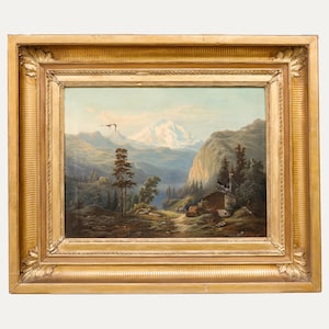 For Restoration Framed 19th Century Oil - At Home in the Alps Original Vintage Antique Artwork