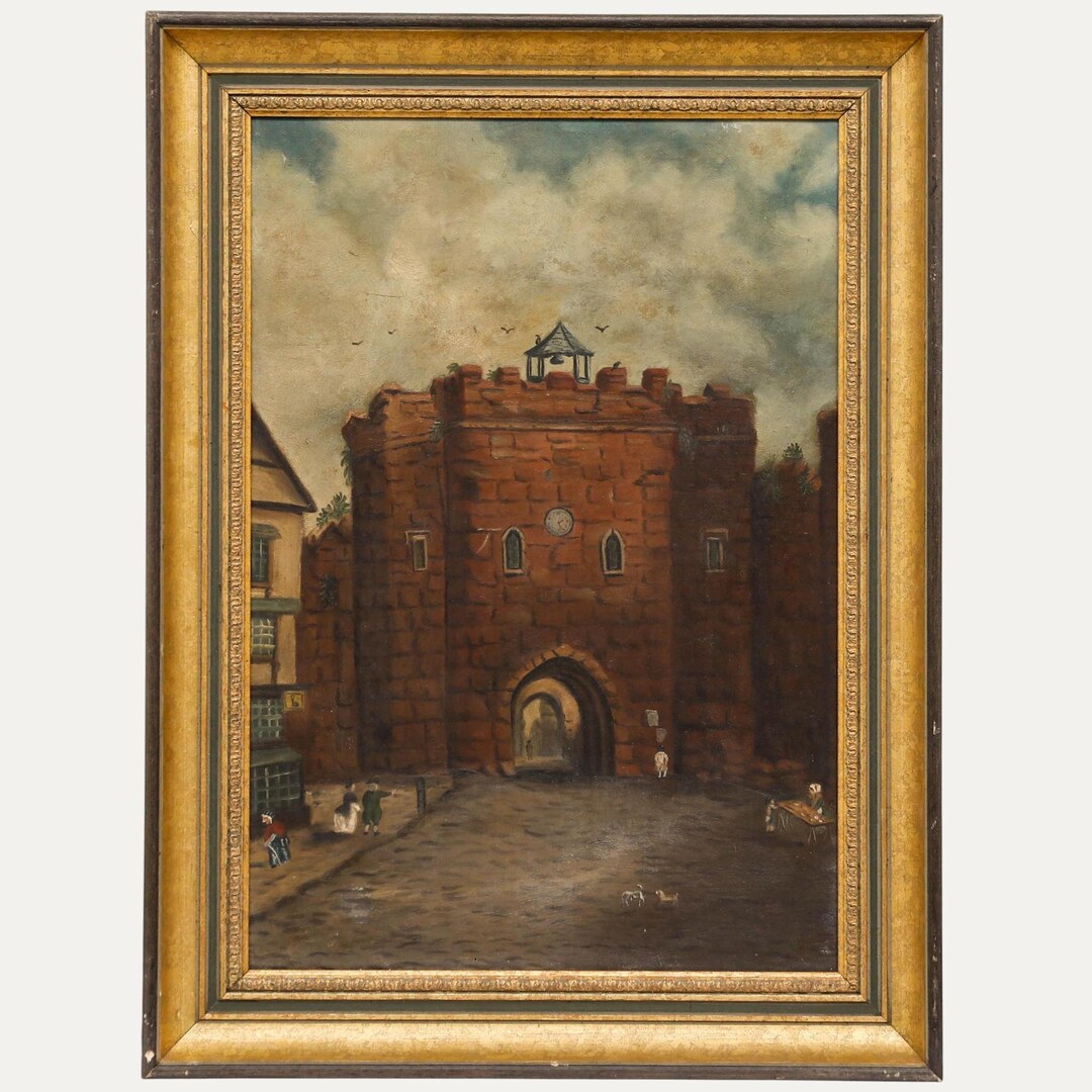 19世紀イギリス油絵、小池側の家 19世紀イギリス油絵、小池側の家