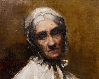 額装された19世紀の油絵 - 老婦人の肖像画 オリジナル ヴィンテージ