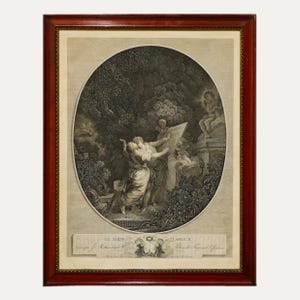Jean Mathieu after Fragonard - 19th Century Engraving, Le Serment d'Amour Original Vintage Antique Artwork