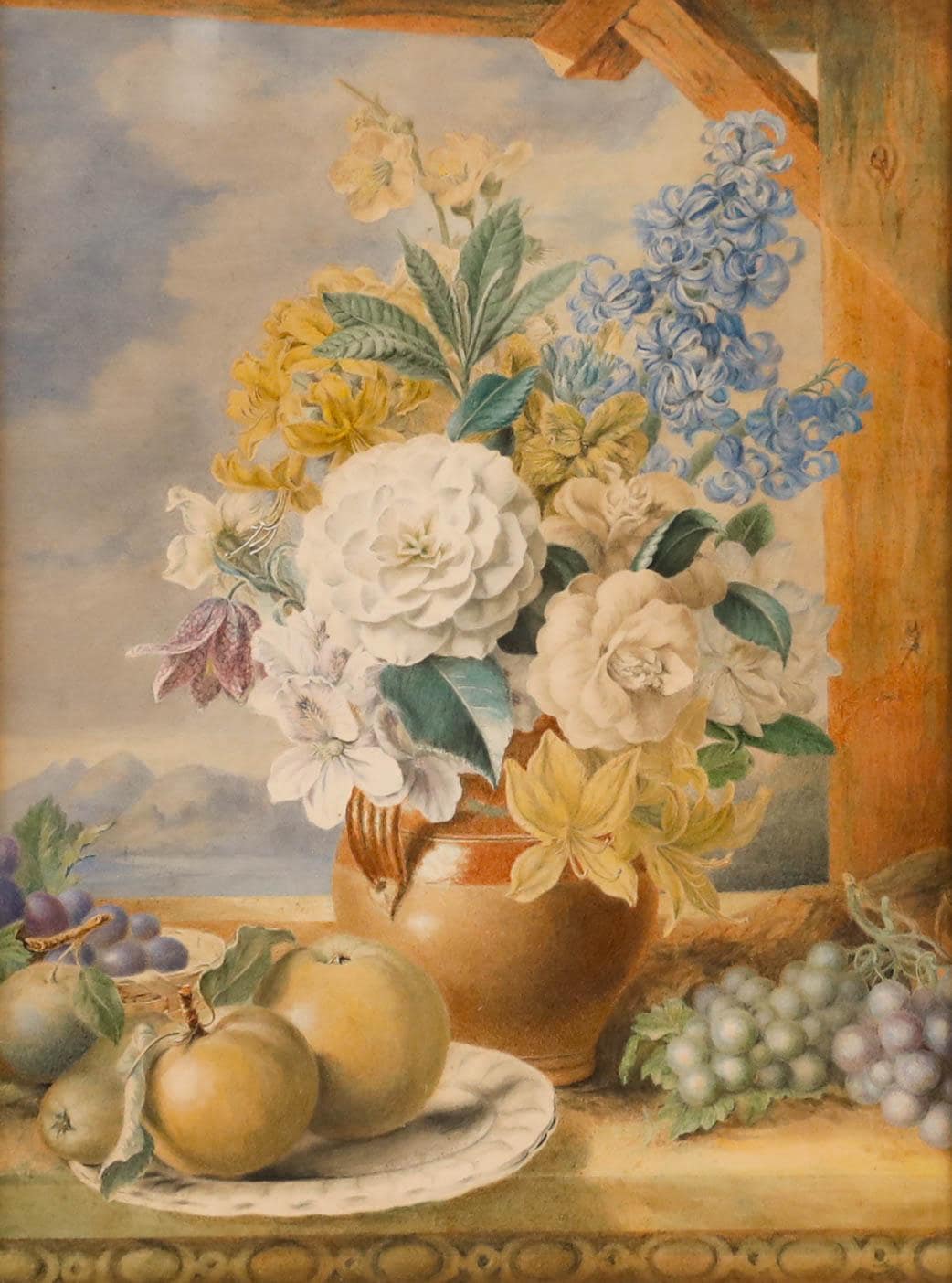 19世紀後半の英国派による水彩画 - 果物と花の静物画 オリジナル