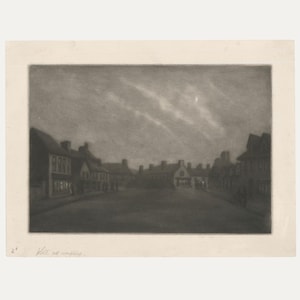 Mid 20th Century Mezzotint - Street at Dusk Original Vintage Antique Artwork