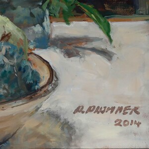 Pauline Plummer (b.1933) - Contemporary Oil, Fruit Bowl & White Flowers Original Vintage Antique Artwork image 5