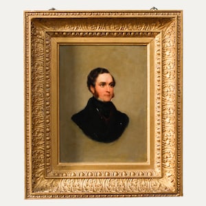 English School 19th Century Oil - Gentleman in Black Neckerchief Original Vintage Antique Artwork