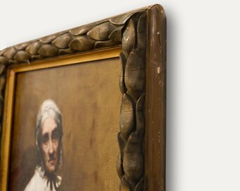 額装された19世紀の油絵 - 老婦人の肖像画 オリジナル ヴィンテージ