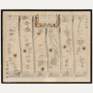 John Ogilby - 18th Century Radierung, Straße von Chester nach Cardiff Original Vintage Antike Kunstwerk